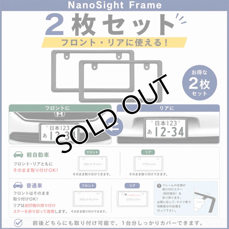 画像2: NanoSight ナンバーフレーム マットブラック 2枚 新法規対応 ナンバーが小さく見える ナンバープレート (2)